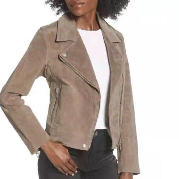 Quince Jackets & Blazers - Quince 100% Suede Goat Leather Asymmetrical Zip Moto Jacket in Light Tan Size XL